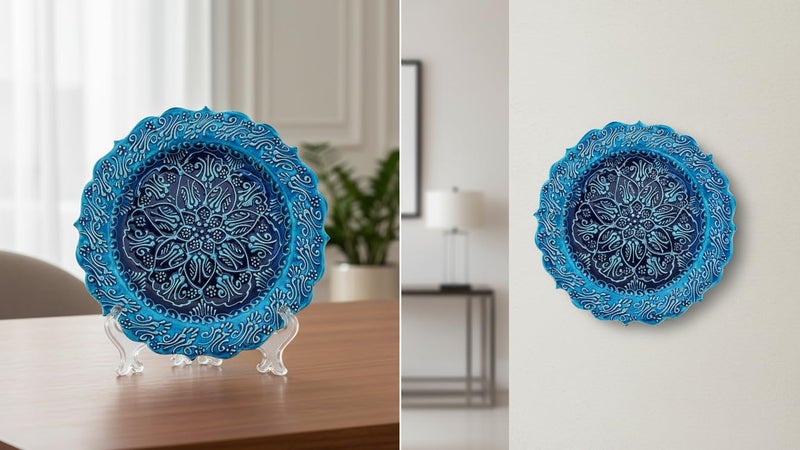 Ayennur Handmade Turkish Ceramic Decorative Plate 9.85 Inch â€“ Hand-Painted Blue Design â€“ Premium Home DÃ©cor Accent, Table Centerpiece & Wall Display - Image 3
